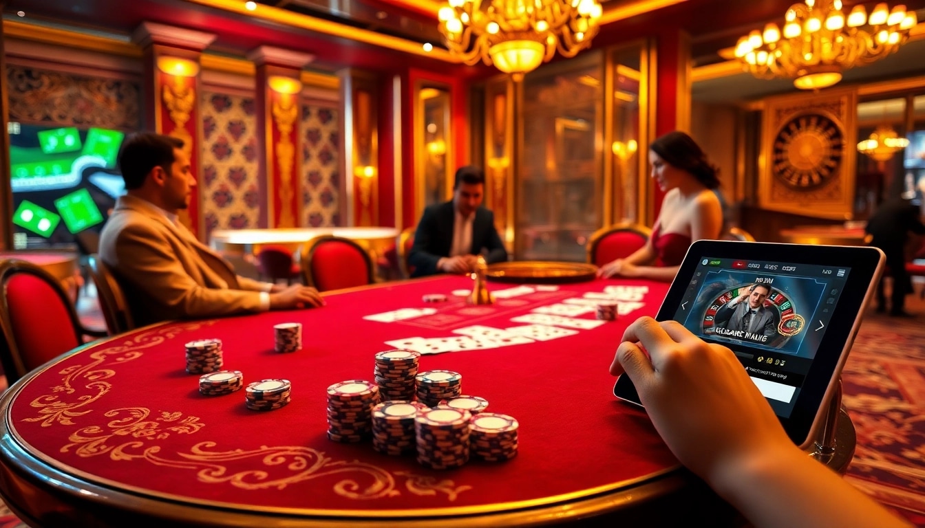 Experience the thrilling poker action at k88win with a luxurious casino scene featuring vibrant playing cards and polished chips.