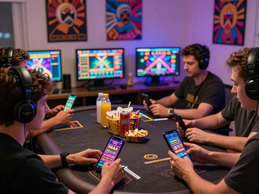 88aa top gaming scene featuring players enjoying casino games on multiple screens and devices.