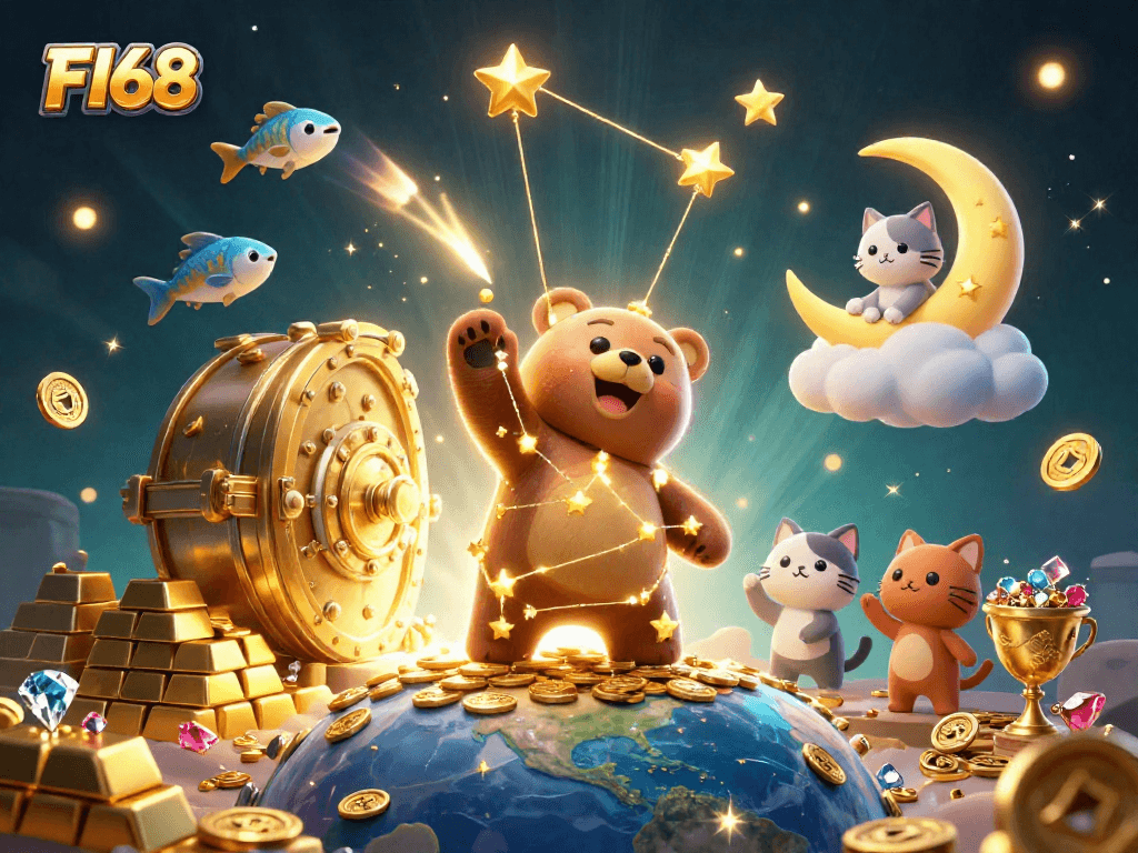 Experience the excitement of F168 with a treasure-filled casino adventure in a magical 3D illustration.