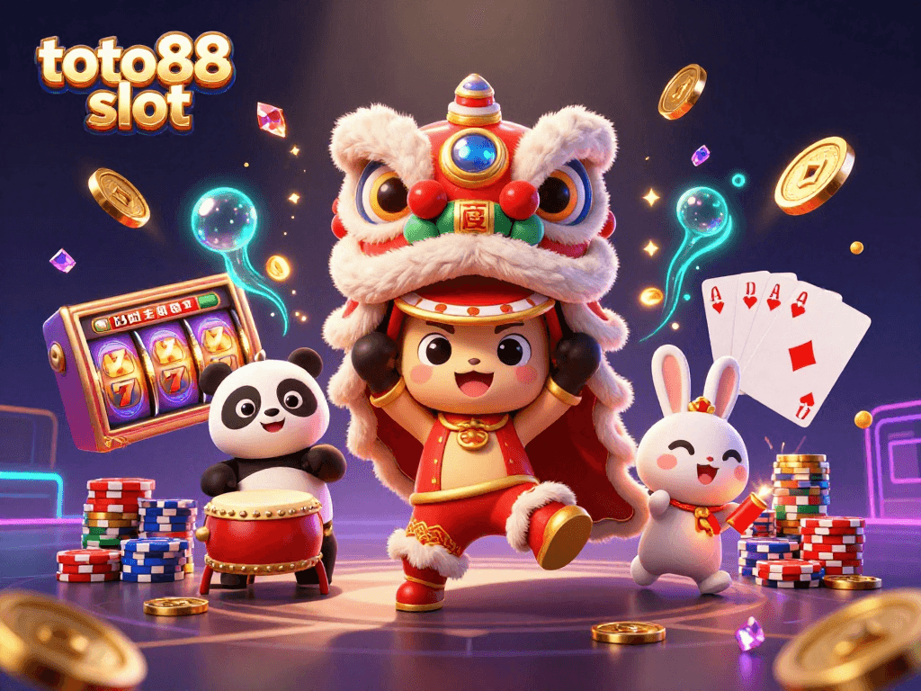 Win big with engaging action in the toto88 slot scene, showcasing dynamic characters and vibrant casino elements.