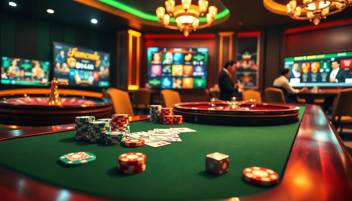 Engaging gameplay at a BDJL casino table filled with colorful chips and cards.
