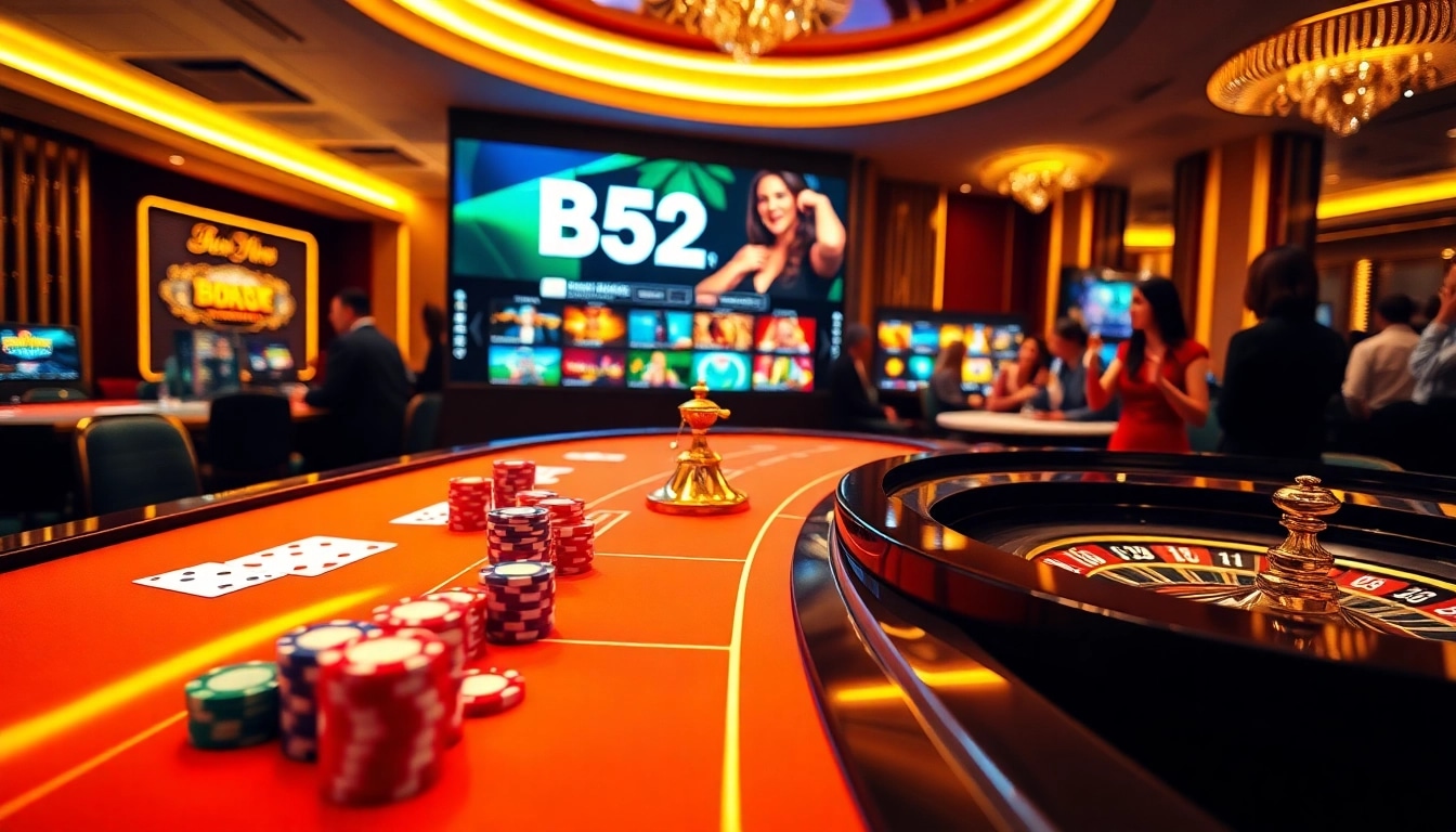 Experience thrilling betting with B52 at a luxury casino table filled with chips and cards.