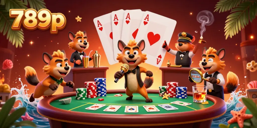 Hyenas entertain in a vibrant casino setting, showcasing the essence of 789p gaming fun.