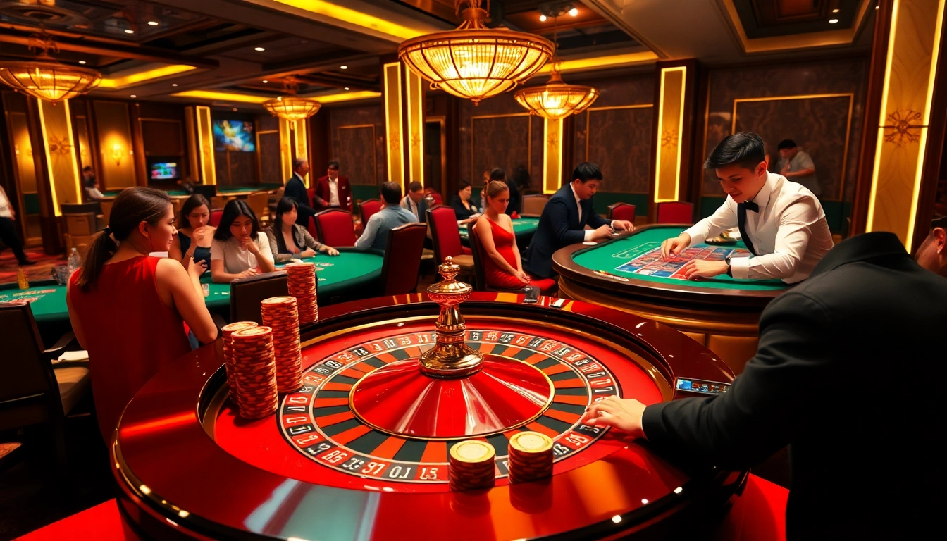 Players enjoying a thrilling roulette game at King88 casino, highlighting an engaging and luxurious betting experience.
