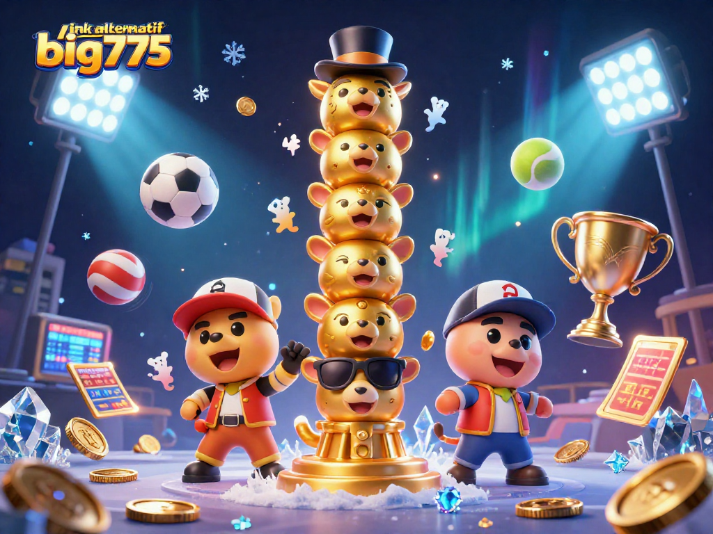 Experience thrilling action with link alternatif big777 featuring animated totem, flying sports balls, and a shining trophy.