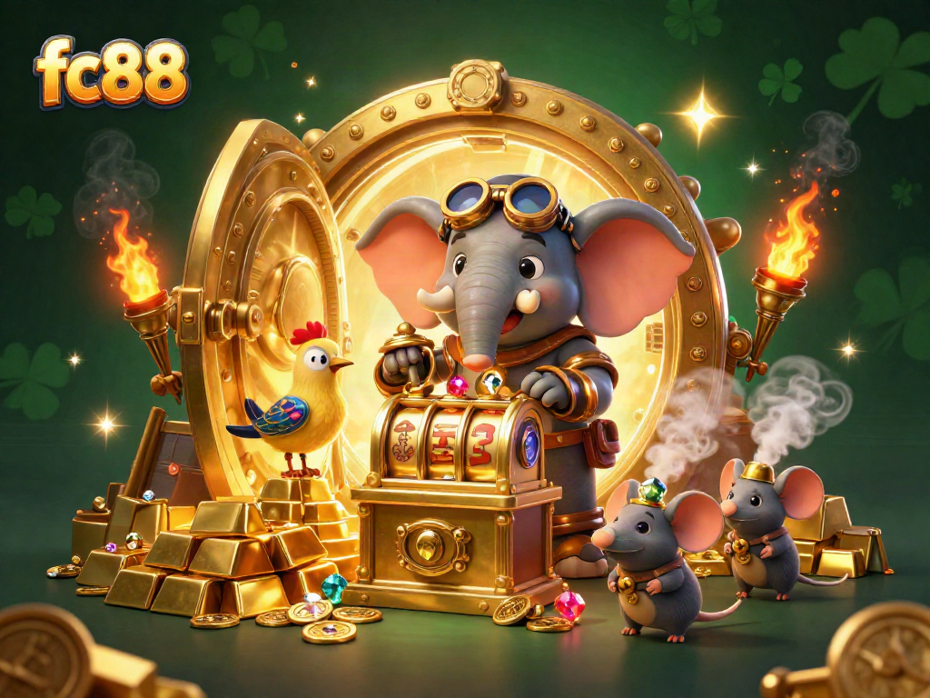 Nhận thưởng lớn tại fc88 với các biểu tượng slot và kho báu lấp lánh trong thế giới cá cược!