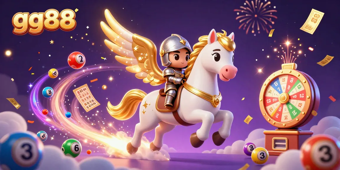 Join the adventure with gg88 as a celestial horse and knight pair gallop through a vibrant casino world bursting with colorful gaming elements.