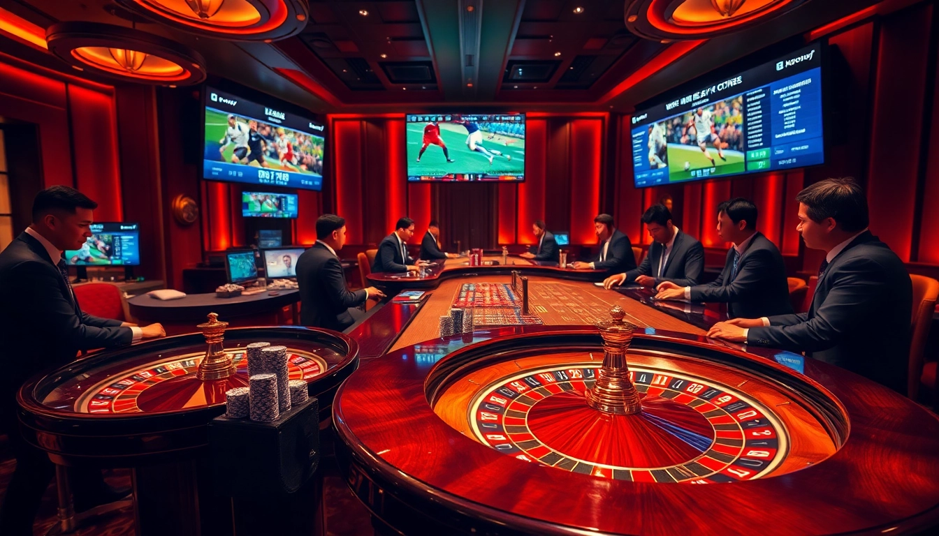 Engaging sports betting scene featuring keonhacai5 data displays and vibrantly colored casino elements.