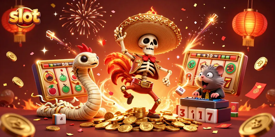 Menghadirkan slot dengan berbagai simbol keberuntungan dan suasana meriah dalam ilustrasi 3D yang penuh warna.