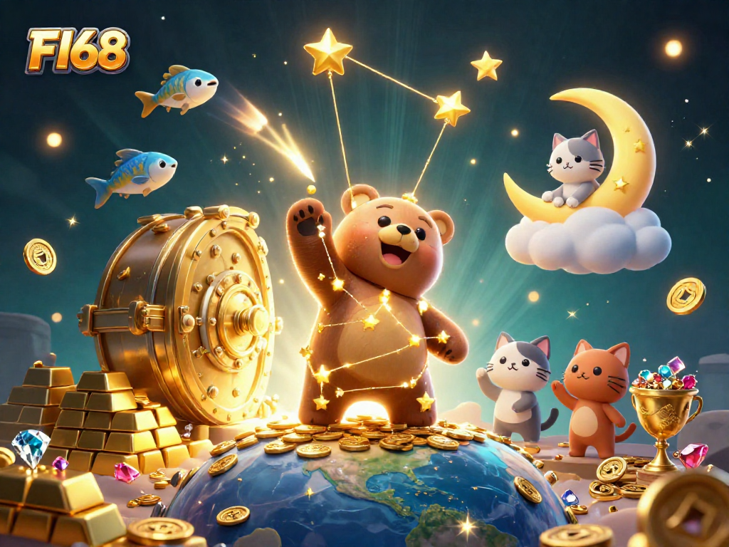 Experience the excitement of F168 with a treasure-filled casino adventure in a magical 3D illustration.