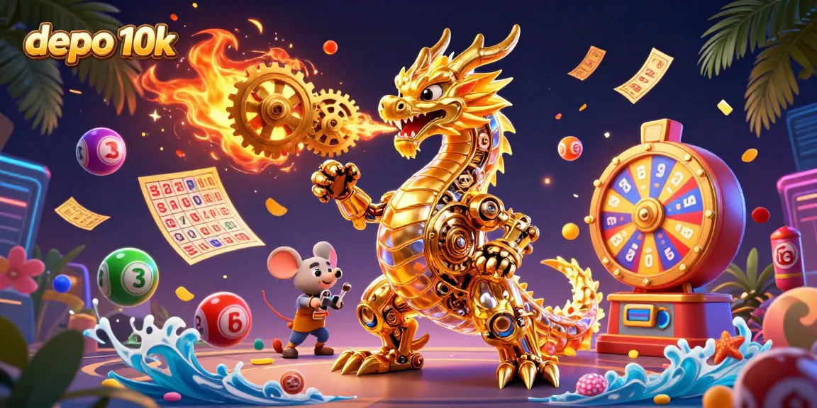 Win big with depo 10k at Spaceman88, featuring a vibrant casino illustration filled with dynamic game elements.
