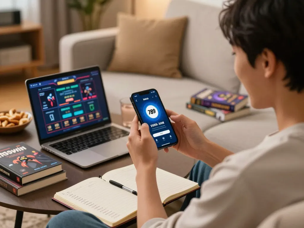 A person enjoys mobile gaming on the 789win app while cozy at home during a casual gaming night.