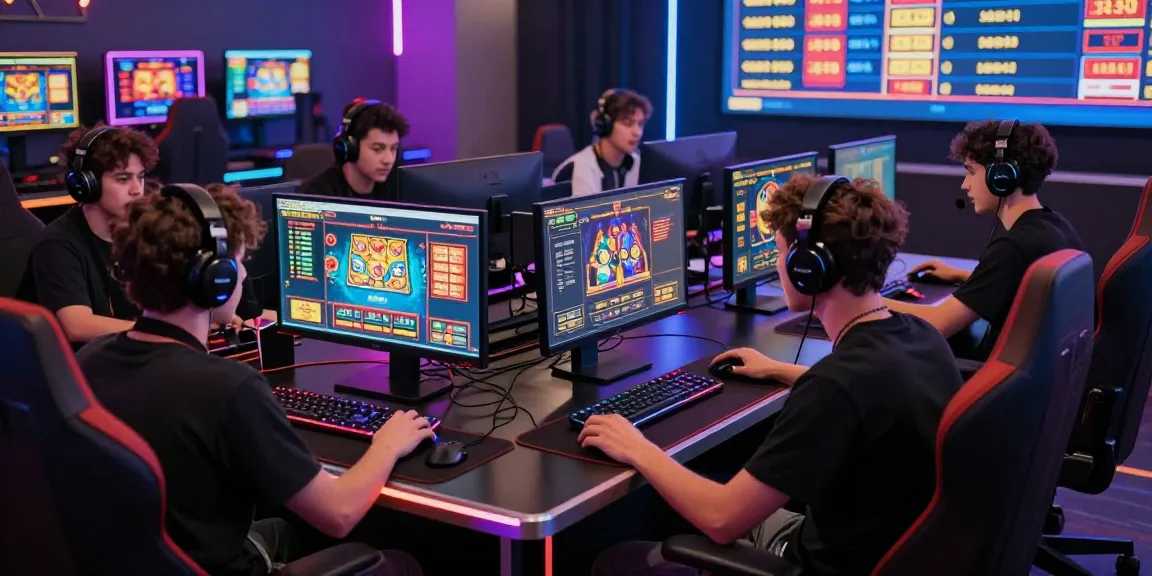 Pajaktoto alternatif gaming scene with players engaged in online gambling, vibrant visuals, and modern gaming setup.