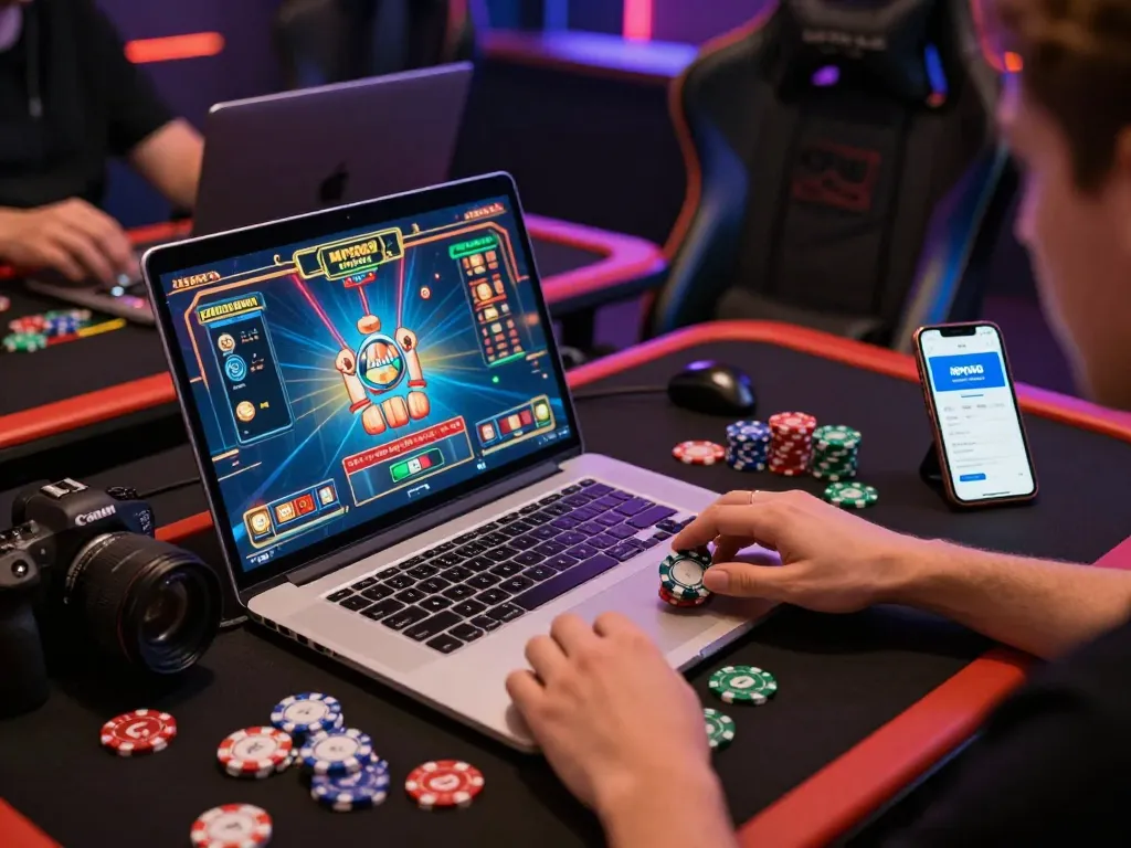 MPO08 players engaging in online gaming excitement with vibrant graphics and competitive atmosphere.