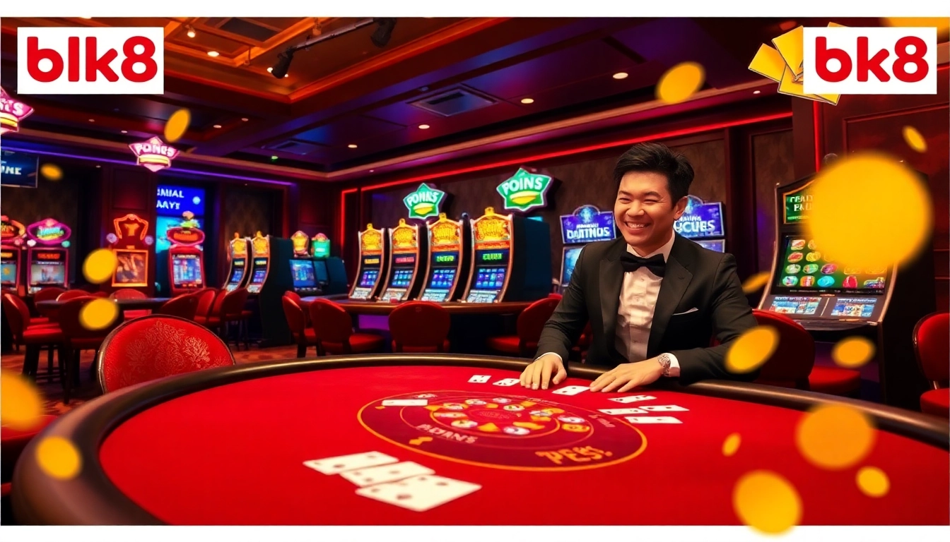 Engaging with bk8 เครดิตฟรี at a luxurious casino table filled with vibrant gaming elements.