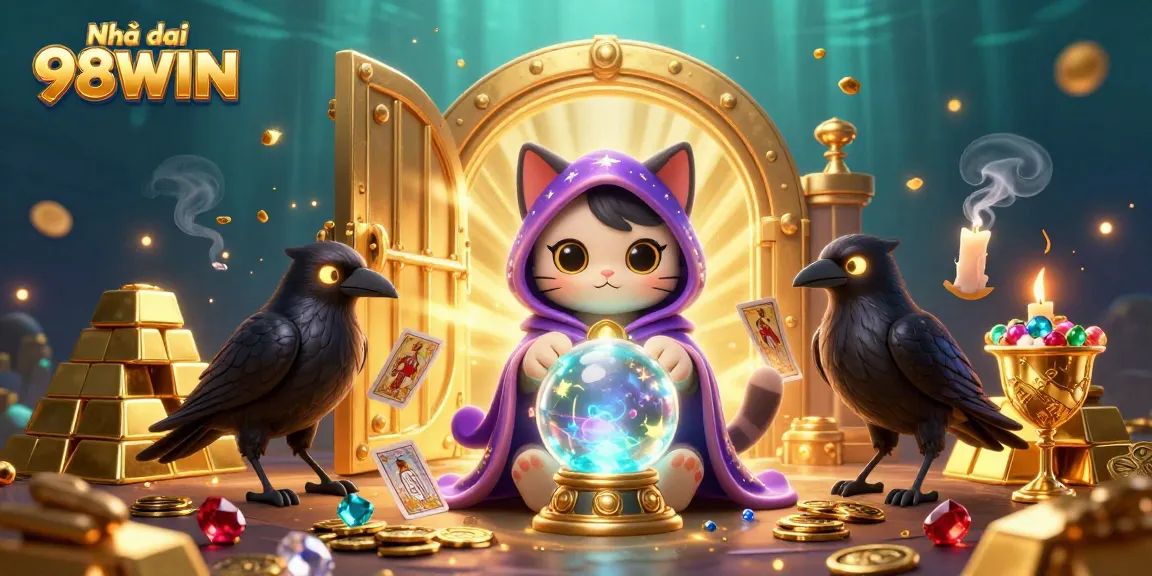Experience the excitement of Nhà cái 98WIN with mystical characters in a vibrant 3D casino scene.