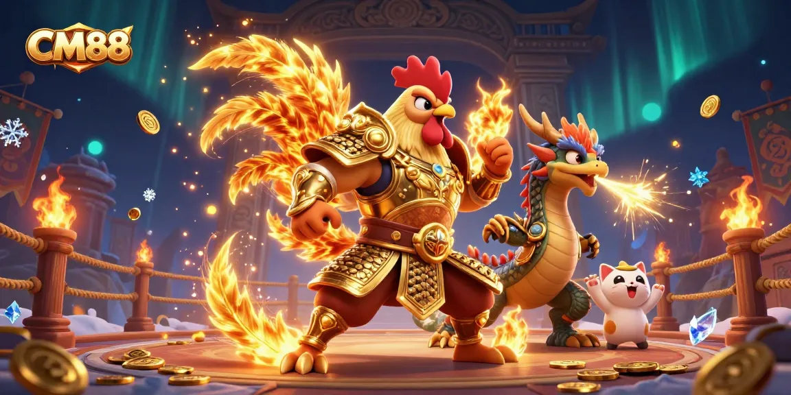 Engage in thrilling play at CM88 with vibrant warrior characters and dynamic casino elements in action.