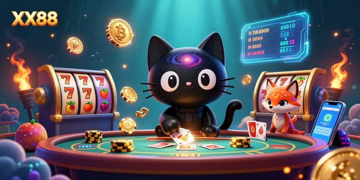 Engage in winning strategies at XX88's dynamic cosmic casino, featuring vibrant characters and game elements.