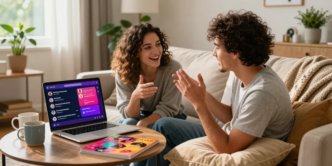 Engaging scene of a couple enjoying hentai ai chat in a cozy living room, showcasing playful dynamics.