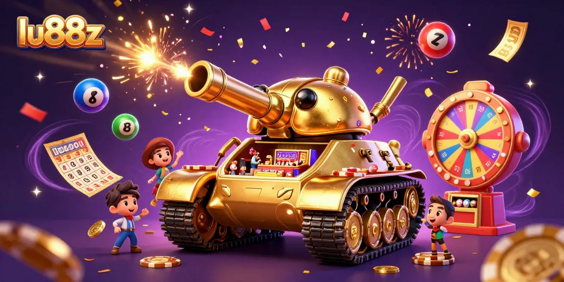 Engage with lu88z's enchanting casino experience featuring a golden beetle tank overflowing with prizes.