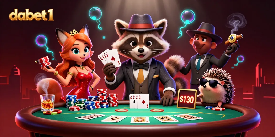 Experience high-stakes excitement with dabet1's vibrant casino scene featuring a royal flush poker hand.