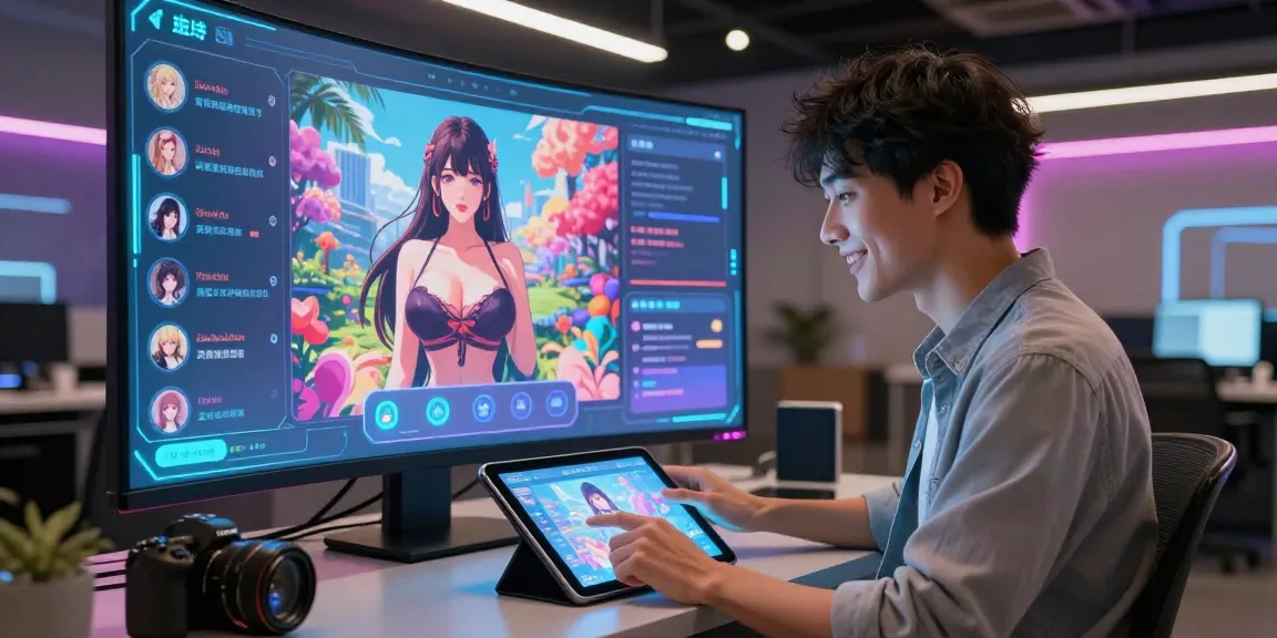 Engaging AI hentai chat interaction featuring vibrant avatars and holographic displays for immersive experience.