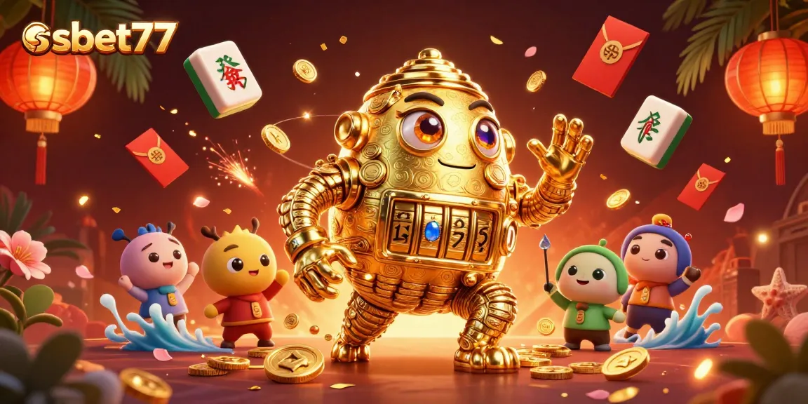 Play exciting games at ssbet77 with a dynamic, colorful casino scene featuring a golden golem.