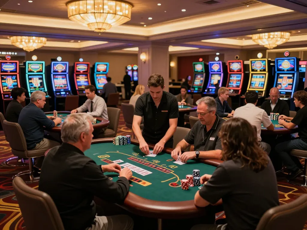 Pemain yang terlibat di meja blackjack ggdewa777 menikmati permainan strategis di kasino kelas atas.