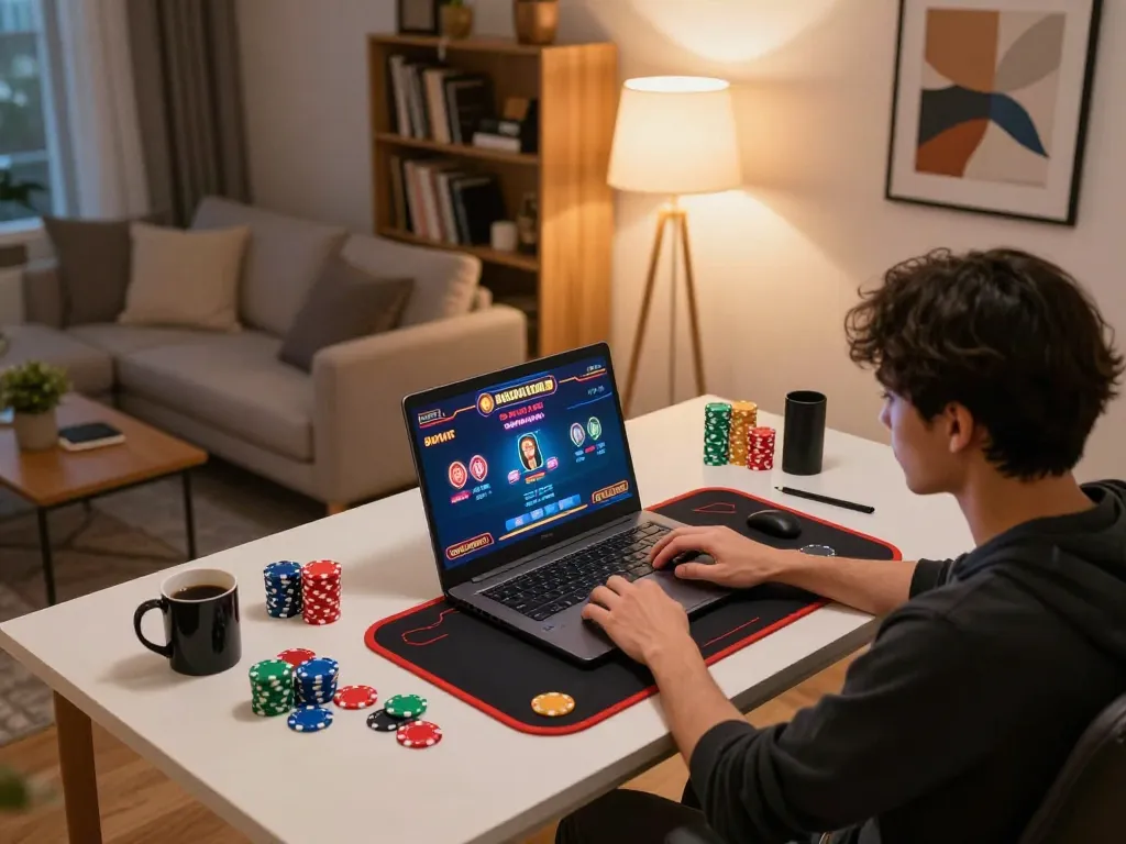 Engaging in bandar togel online betting with a vibrant home gaming setup