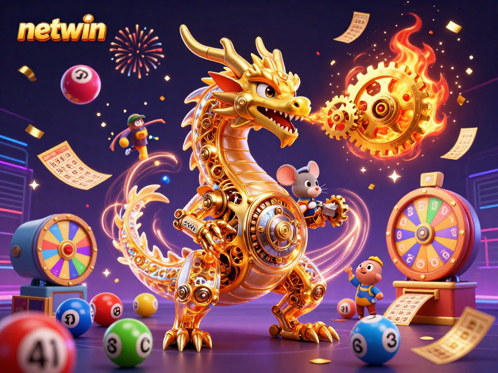 Join the excitement at netwin with a rich illustration featuring a golden dragon and dynamic game elements.