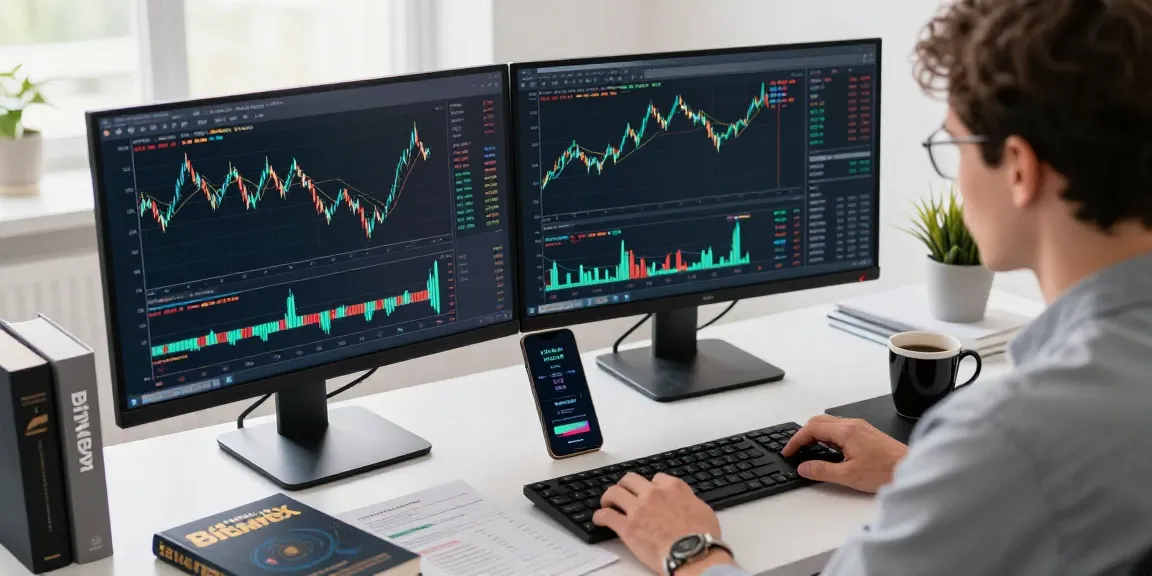 bitmex отзывы: Трейдер анализирует графики BitMEX в современном офисе с кофе и документами.