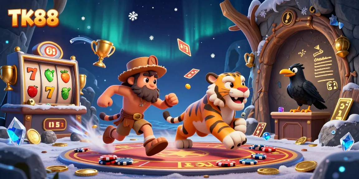 Experience thrilling slots with TK88's vibrant prehistoric casino featuring 3D elements.
