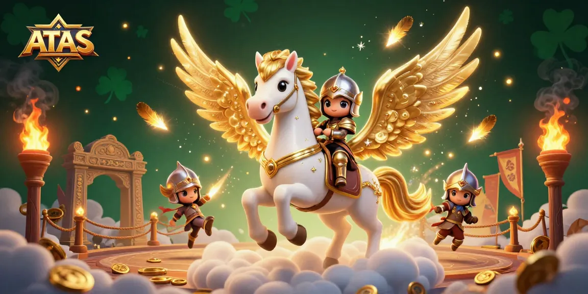 Experience thrilling gameplay at ATAS, featuring a knight and celestial horse amidst dynamic gaming elements.