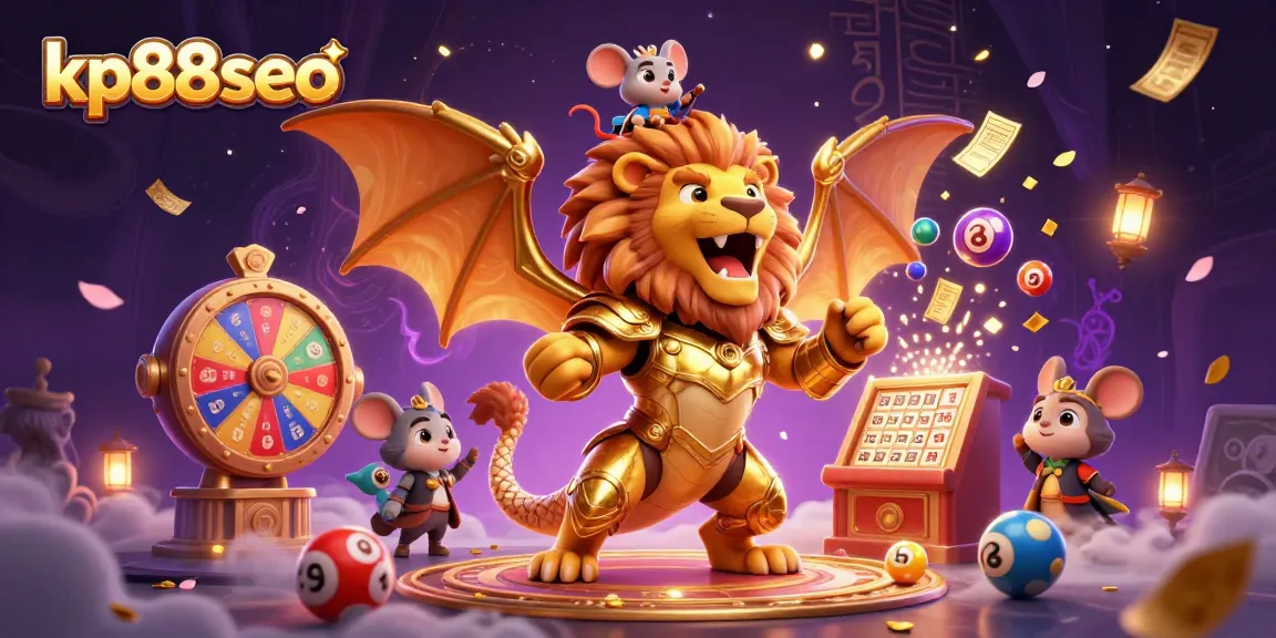 Engage with kp88seo's thrilling casino experience featuring a dynamic chimera and colorful gaming elements.
