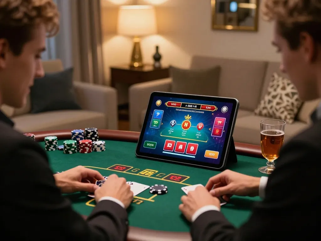 Engaging in situs gacor online casino gaming while managing bankroll and strategies on a tablet in a cozy home.