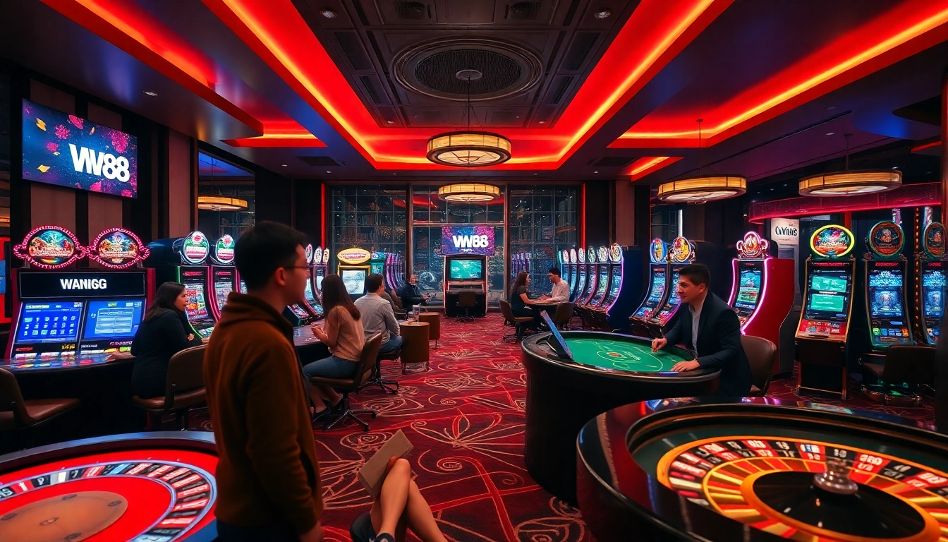Dynamic WW88 casino scene with players enjoying vibrant games and exciting payouts.