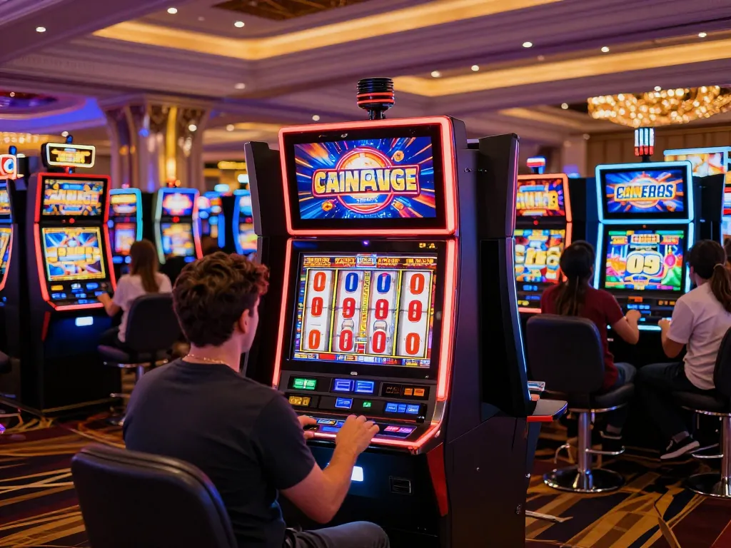 Players enjoying vibrant slot machines at bem88l casino, capturing the excitement of winning.