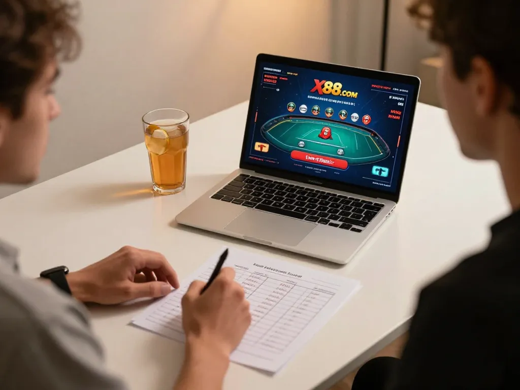 Engaged player strategizing on X88.COM live dealer game from their modern gaming setup.