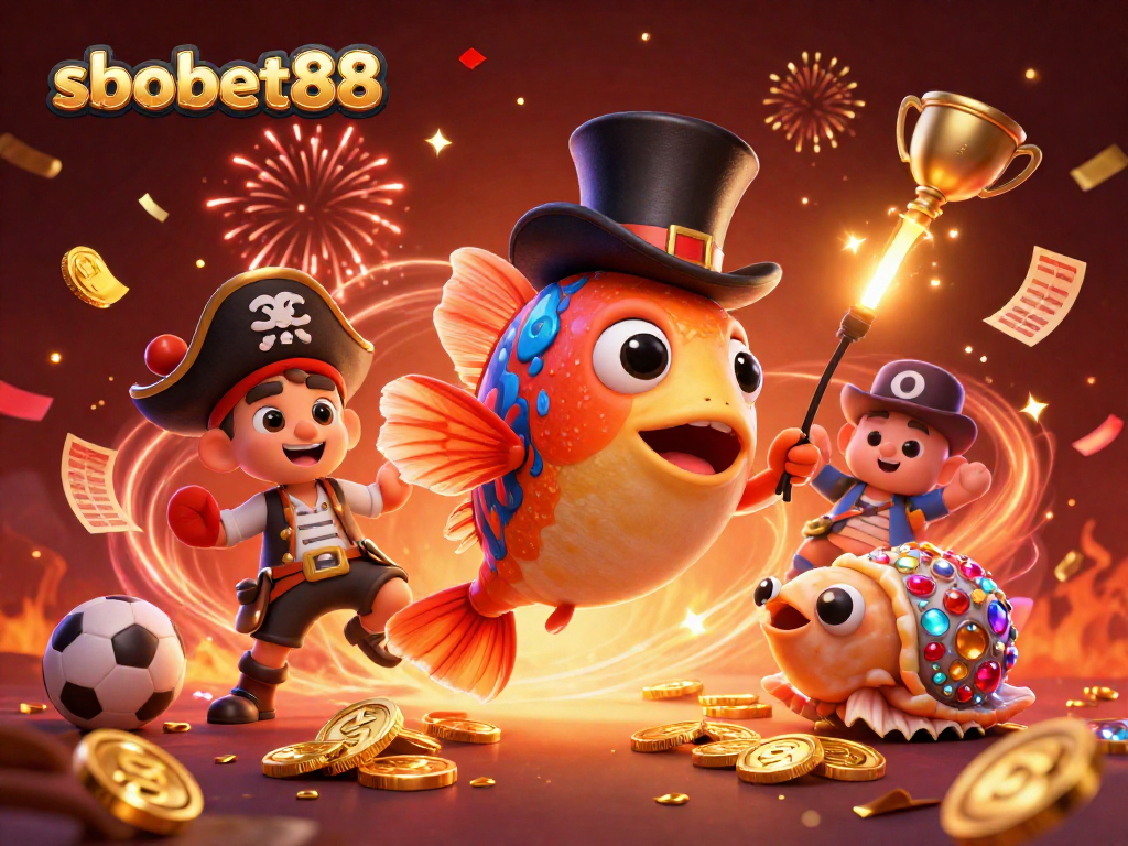 Win big with sbobet88, featuring a thrilling underwater scene with vibrant characters and sports betting elements.