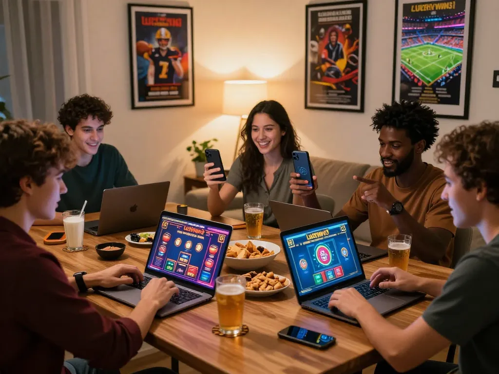 Friends engaging in a live casino game on Luckywin3, showcasing vibrant excitement and camaraderie.
