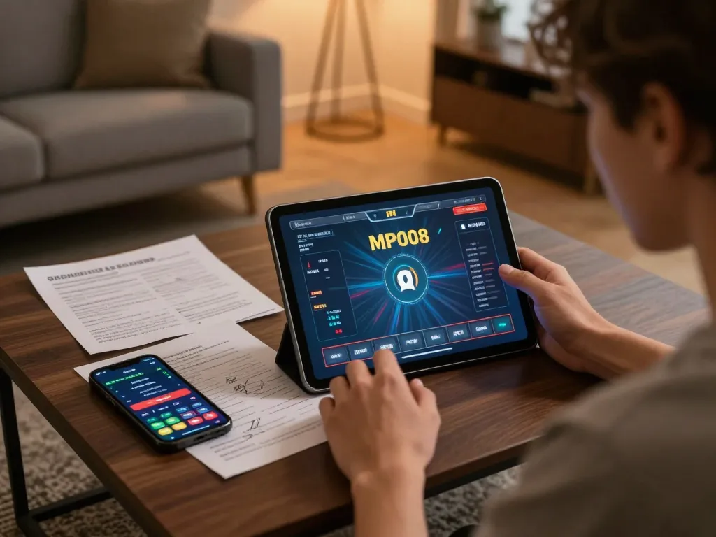 MPO08 immersive online gaming scene with a user engaged in strategic betting.