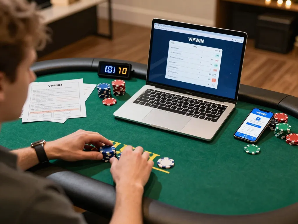 Player enjoys poker on VIPWIN while managing bankroll and strategy notes.