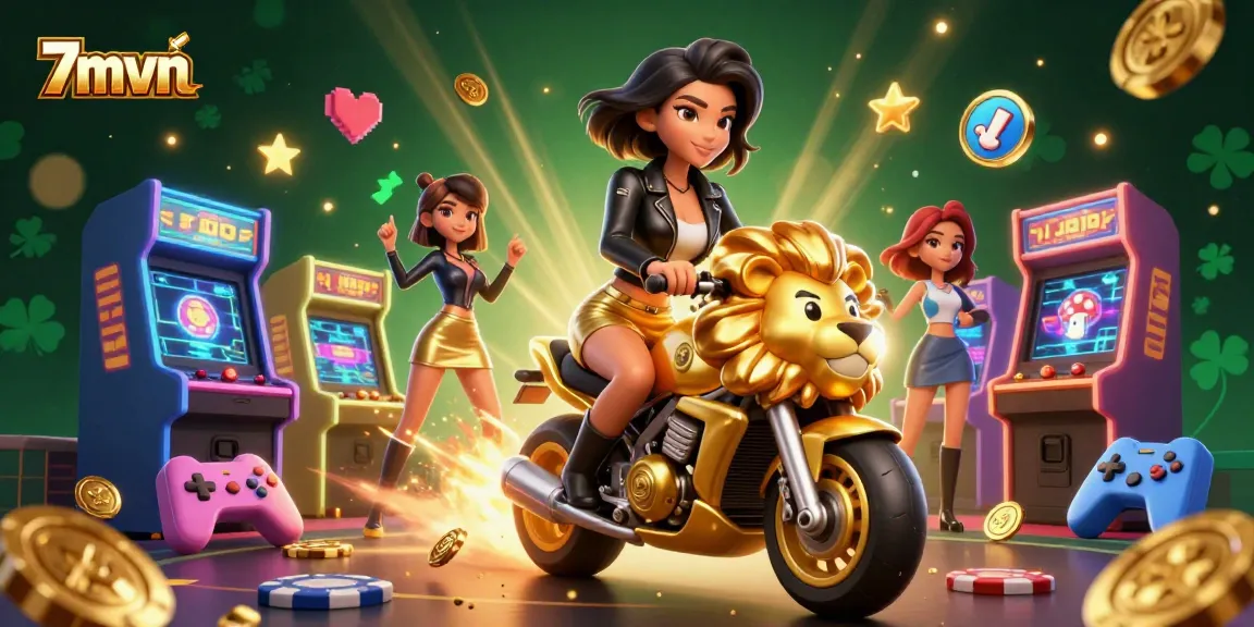 Experience thrilling action with 7mvn's dynamic casino illustration showcasing a glamorous character.