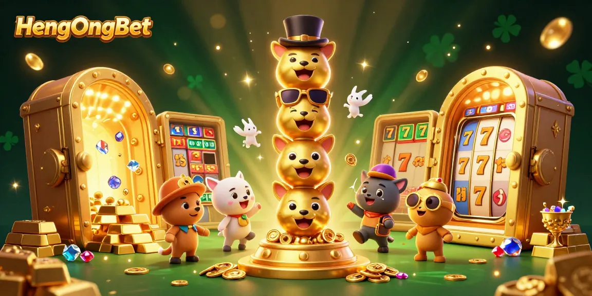 Experience thrilling gameplay at HengOngBet with a vibrant 3D casino illustration showcasing various gaming elements.
