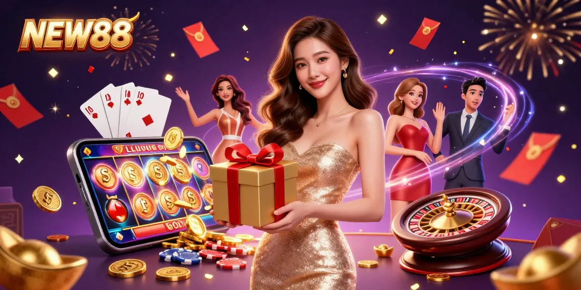 Engage with NEW88's festive online casino experience filled with games and rewards in a vibrant setting.