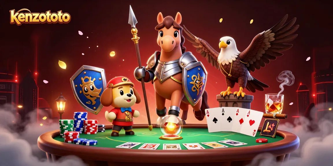 Experience kenzototo's thrilling games aboard a fantasy casino adventure with knights, poker chips, and dramatic visuals.