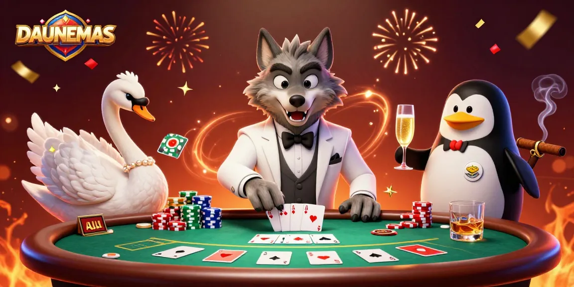 Experience the thrilling ambiance of DAUNEMAS' casino with captivating characters and vibrant game elements.