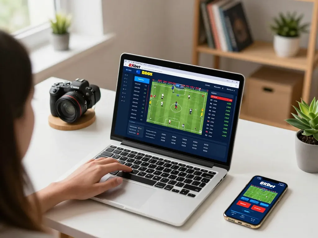 Experience advanced sports betting strategies on the 8xbet platform with real-time odds in a modern home office.