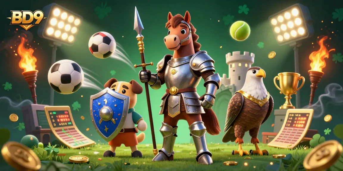 Experience the thrill of BD9 with our medieval knight and sports elements in a vibrant 3D illustration.