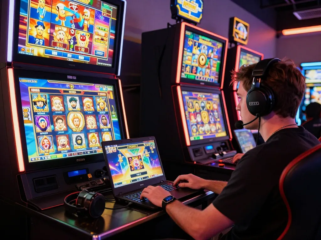 Engaged player experiencing zeus138 online slots excitement in a vibrant gaming setup.